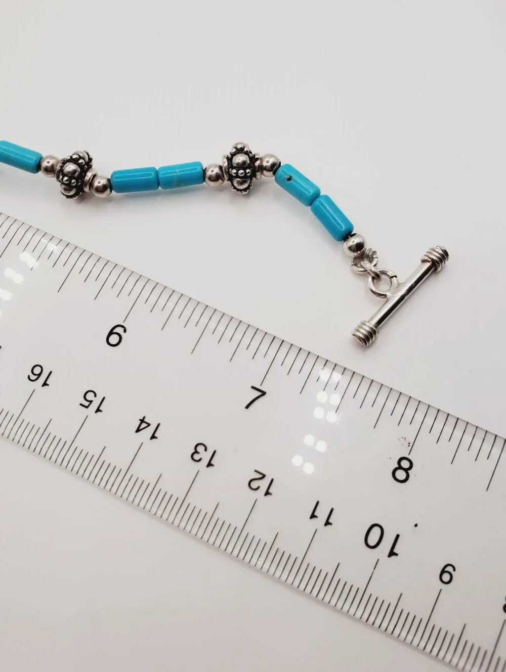 Genuine Turquoise 925 Sterling Silver Bead Bracelet With Toggle Clasp